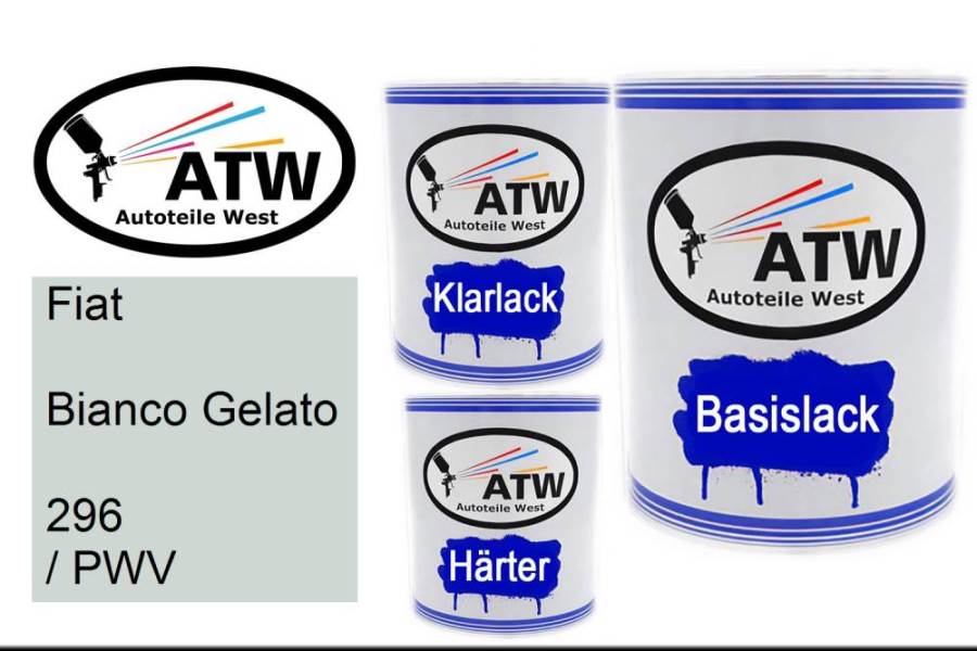 Fiat, Bianco Gelato, 296 / PWV: 1L Lackdose + 1L Klarlack + 500ml Härter - Set, von ATW Autoteile West.